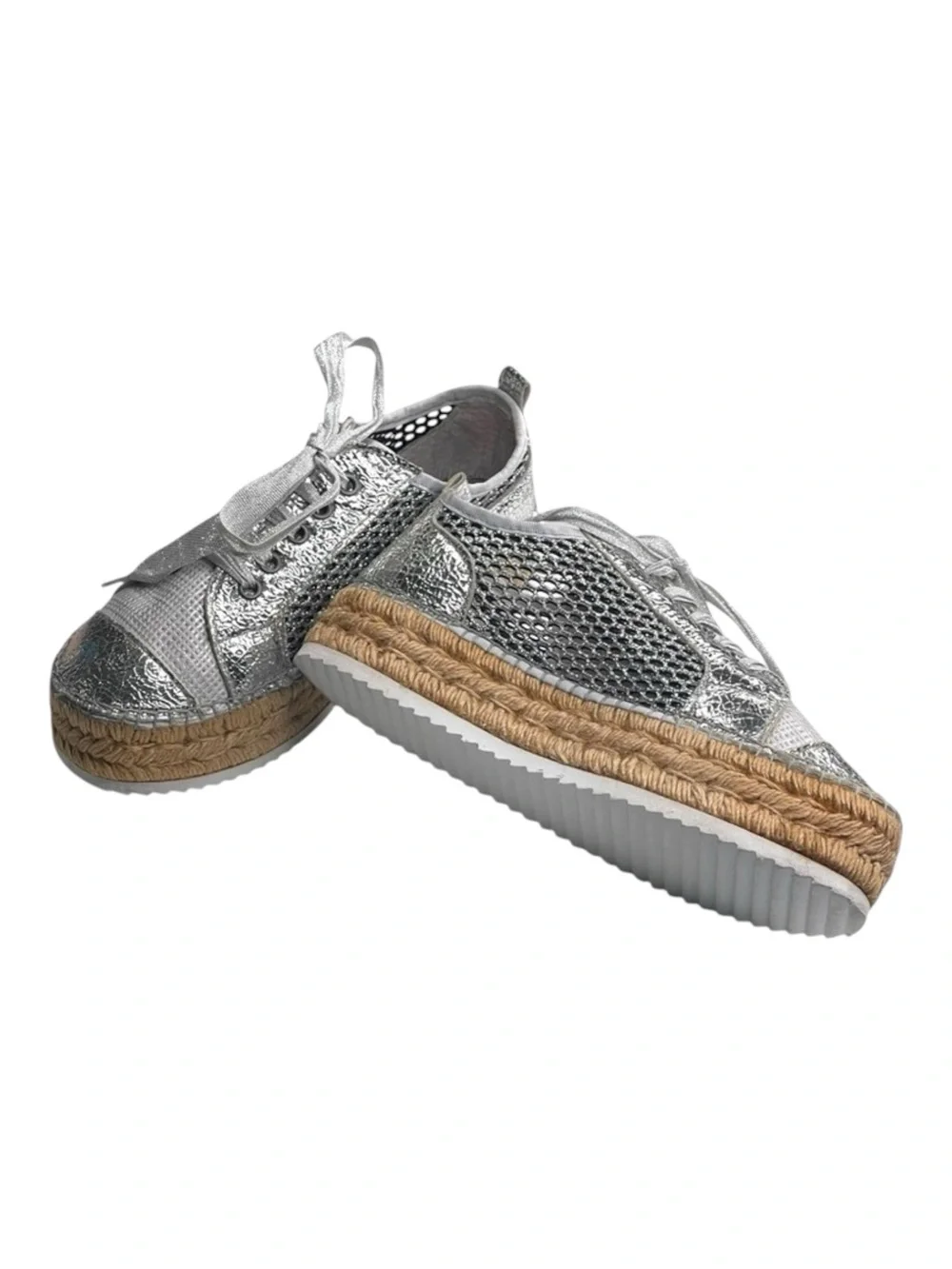 Cruz’n Shoes 𖦹 Handmade Double Sole Espadrilles 𖦹 Silver Metallic Crackle 𖦹 37